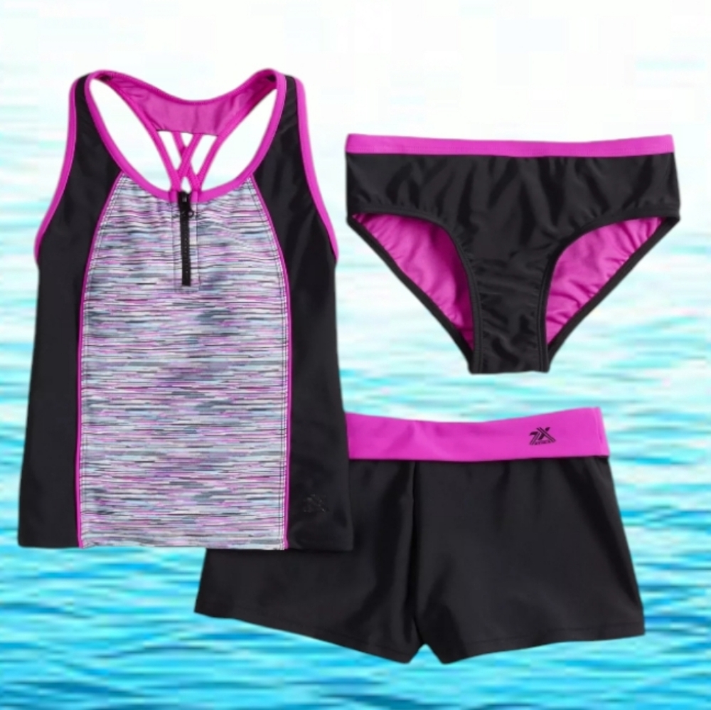 ZeroXposur 3-PC Swim Set Tankini Bikini Shorts